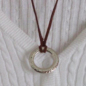 Gabriel & Co. Hammered Silver Tone Pendant with Suede Strap